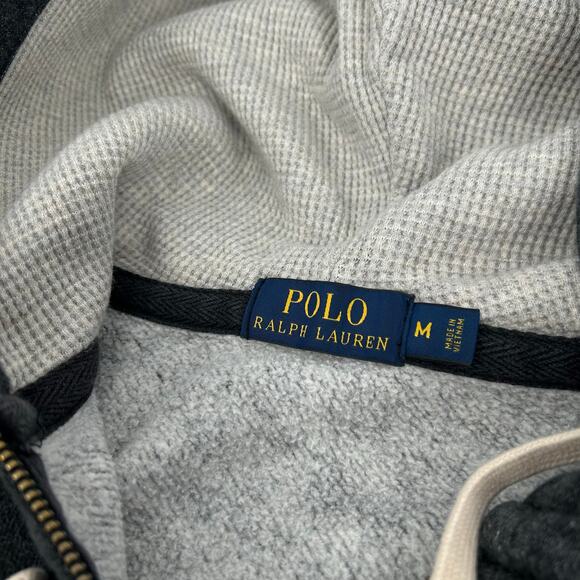 Men's Grey Polo Ralph Lauren Signature RL Fleece Full Zip Hoodie Sweatshirt Sz M - Picture 2 of 6